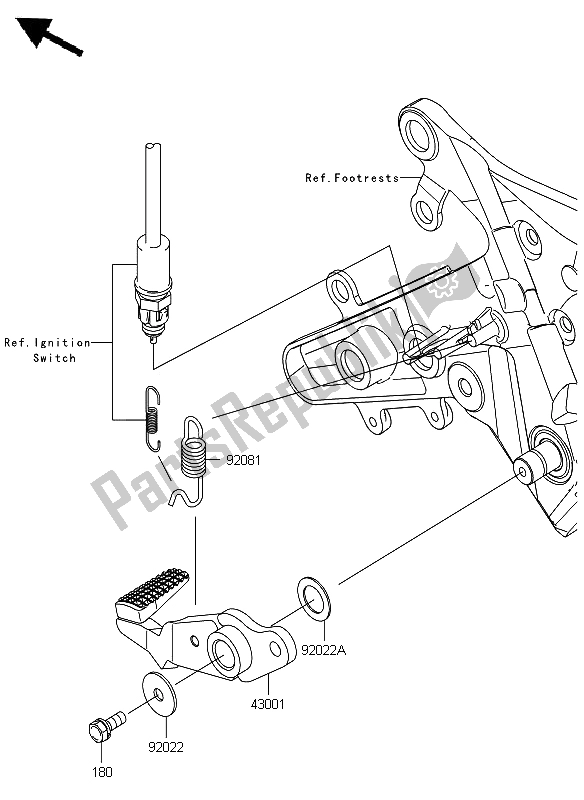 Alle onderdelen voor de Rempedaal van de Kawasaki ER 6F ABS 650 2012