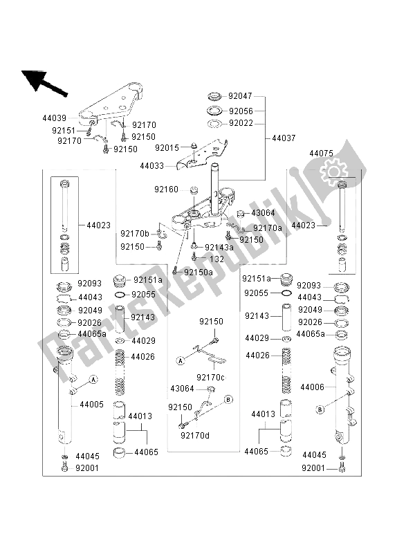 All parts for the Front Fork of the Kawasaki Eliminator 125 2002