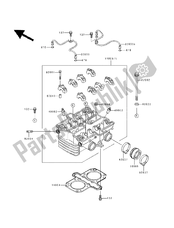 All parts for the Cylinder Head of the Kawasaki EN 500 1994