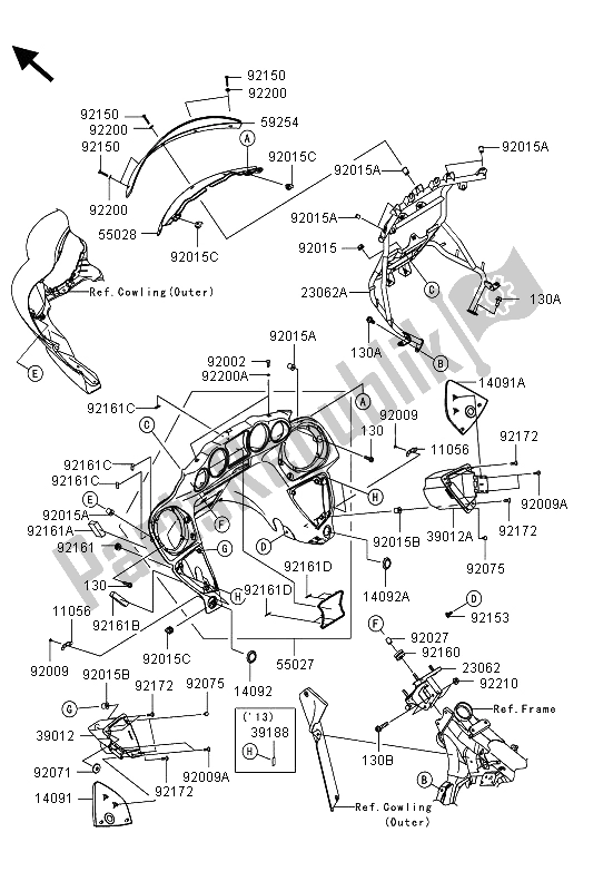 Toutes les pièces pour le Capot (intérieur) du Kawasaki VN 1700 Voyager Custom ABS 2013