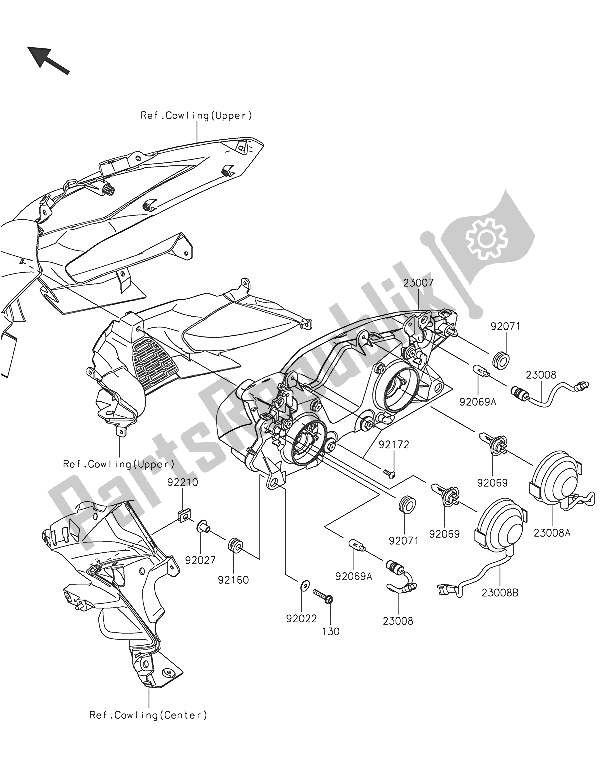 All parts for the Headlight(s) of the Kawasaki Versys 1000 2016