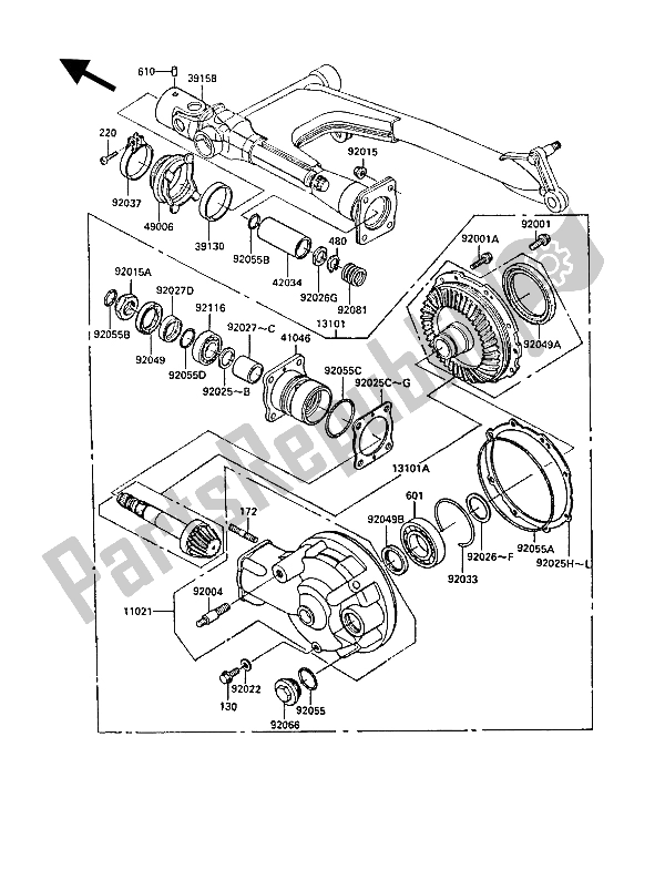 Todas las partes para Eje De Transmisión Y Engranaje Final de Kawasaki GT 550 1987