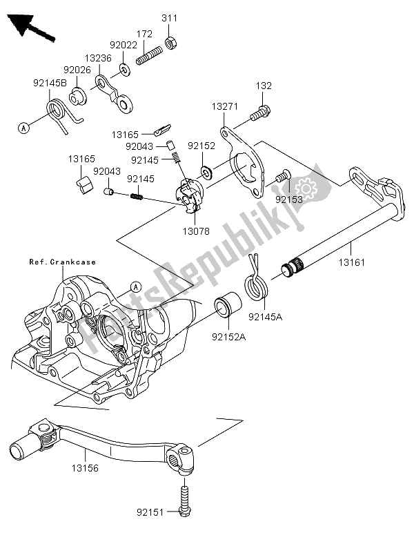 All parts for the Gear Change Mechanism of the Kawasaki KX 450F 2011