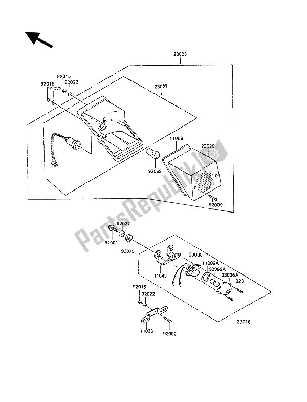 Tutte le parti per il Lampada Di Coda del Kawasaki KLR 250 1992