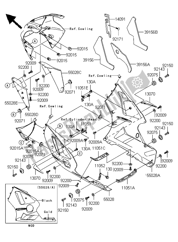 All parts for the Cowling Lowers of the Kawasaki Ninja ZX 12R 1200 2006