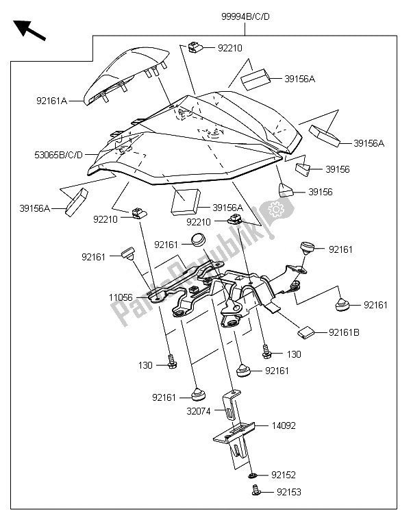 Alle onderdelen voor de Accessoire (enkele Stoelbekleding) van de Kawasaki Z 800E Version 2014