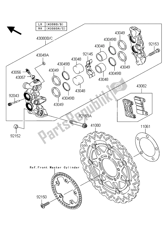 Tutte le parti per il Freno Anteriore del Kawasaki Z 1000 ABS 2012