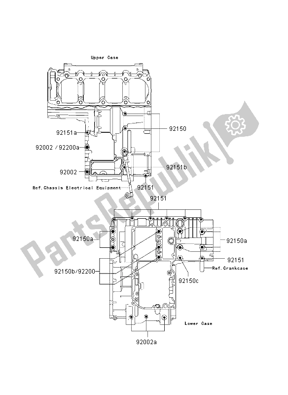 All parts for the Crankcase Bolt Pattern of the Kawasaki ZRX 1200S 2003