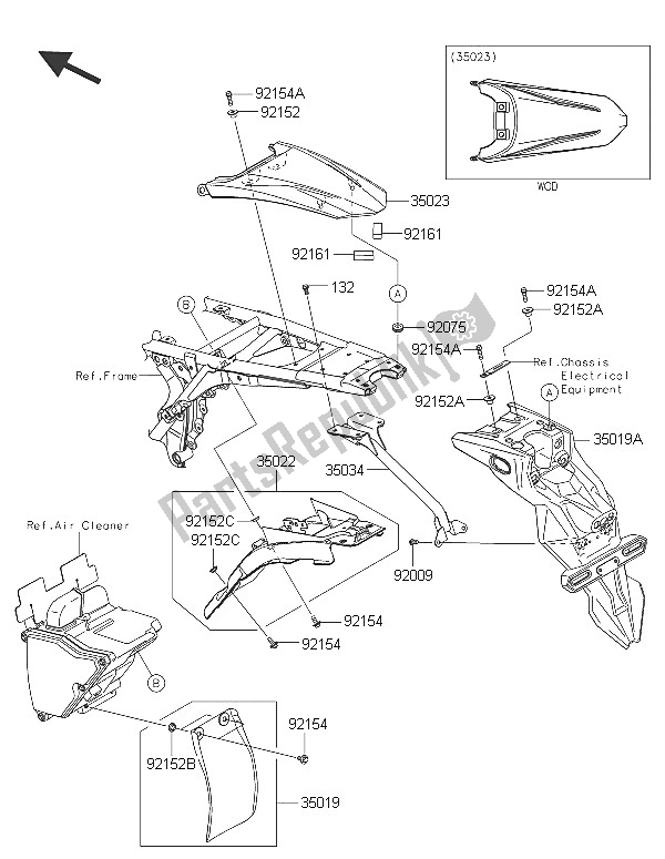 All parts for the Rear Fender(s) of the Kawasaki D Tracker 150 2016