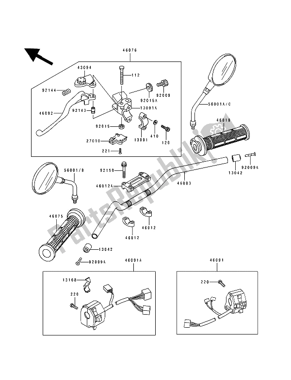 All parts for the Handlebar of the Kawasaki Zephyr 550 1992