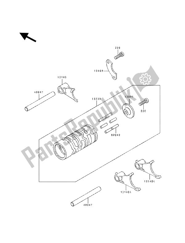 All parts for the Change Drum & Shift Fork of the Kawasaki KX 60 1992