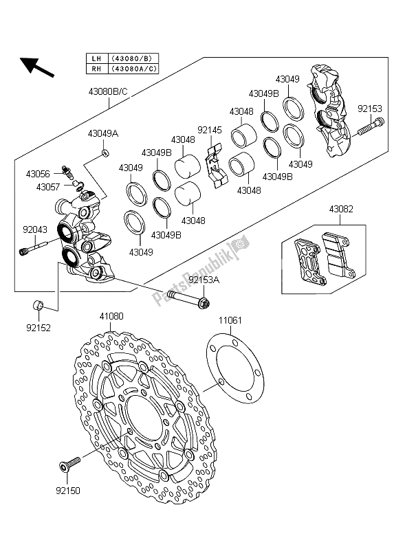 All parts for the Front Brake of the Kawasaki Z 1000 2011