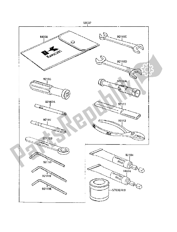 Alle onderdelen voor de Eigenaars Tools van de Kawasaki GPX 250R 1988