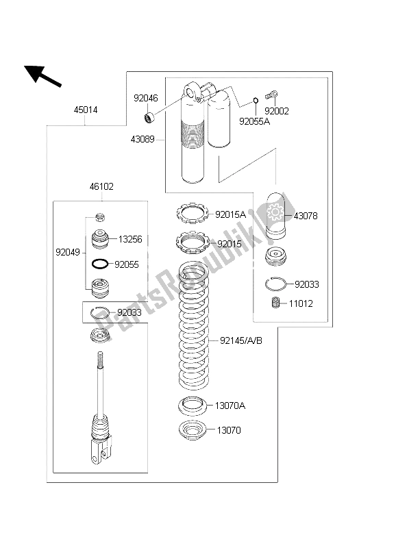 All parts for the Shock Absorber(s) of the Kawasaki KX 125 2004