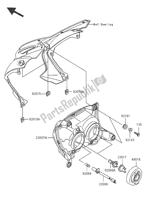 Todas as partes de Farol do Kawasaki Z 750S 2005