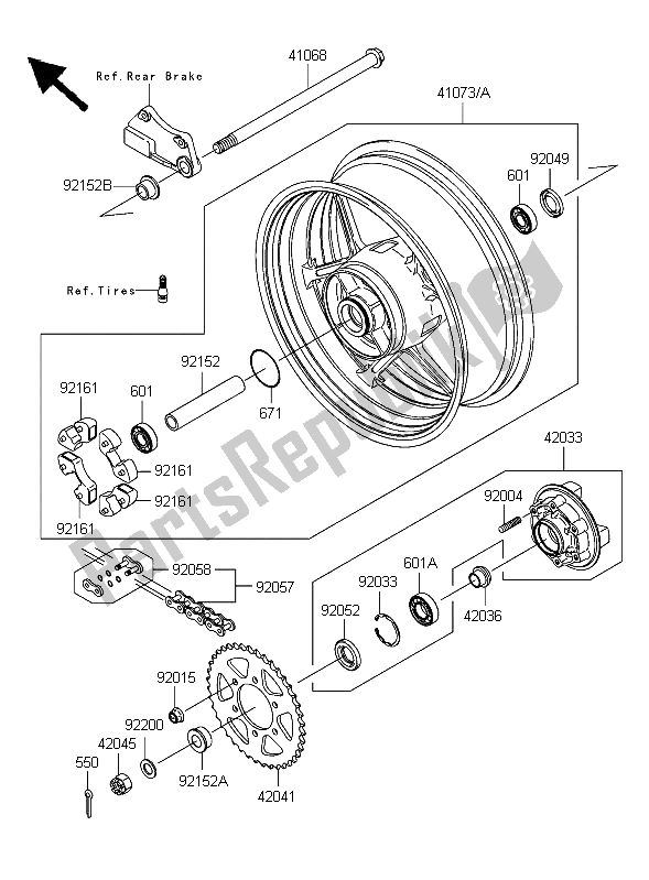 Todas as partes de Cubo Traseiro do Kawasaki Z 750S 2006