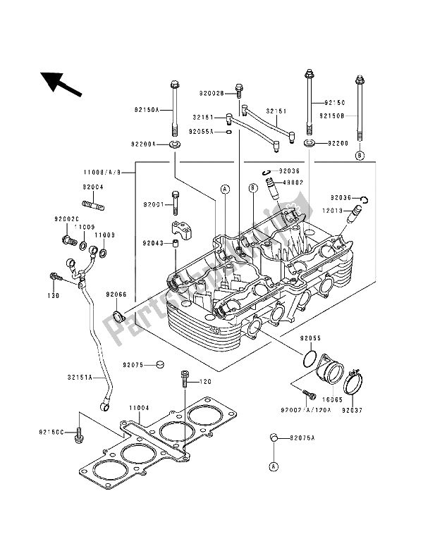 All parts for the Cylinder Head of the Kawasaki Zephyr 1100 1992