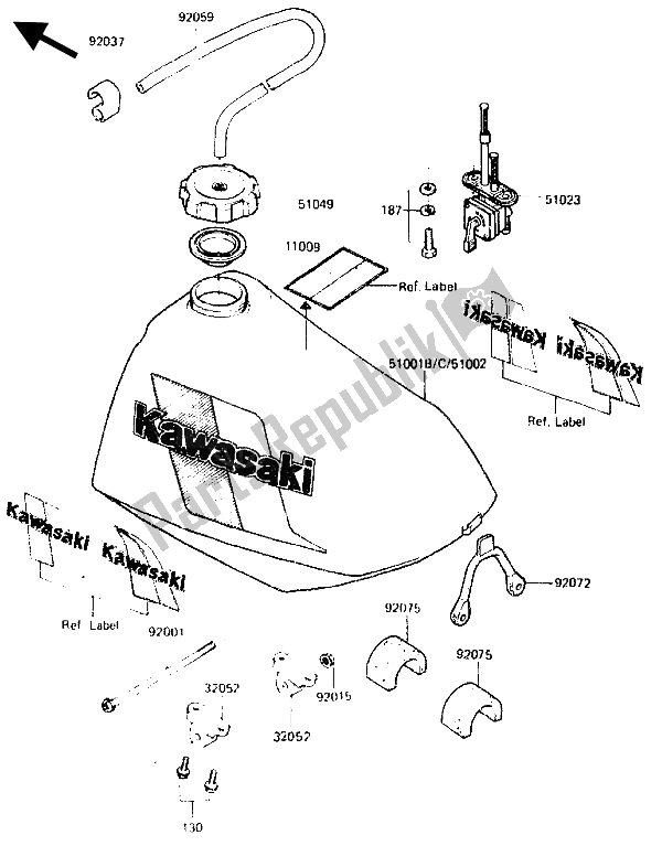 Tutte le parti per il Serbatoio Di Carburante del Kawasaki KDX 250 1985