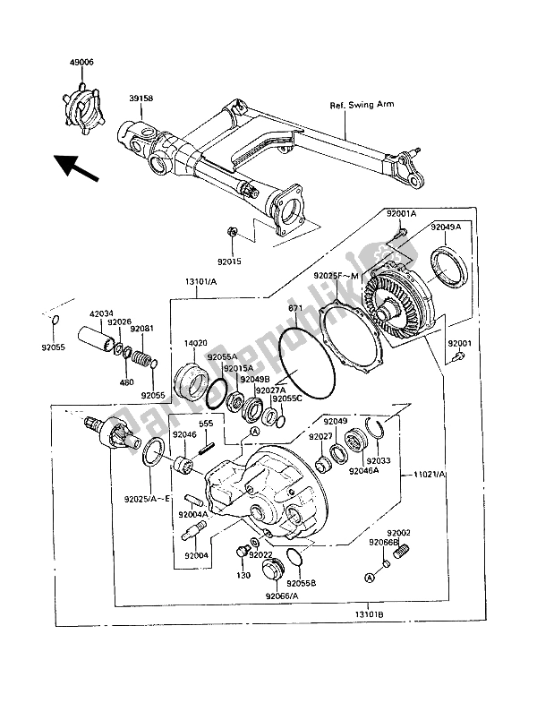 Toutes les pièces pour le Arbre D'entraînement Et Engrenage Final du Kawasaki VN 750 Twin 1986