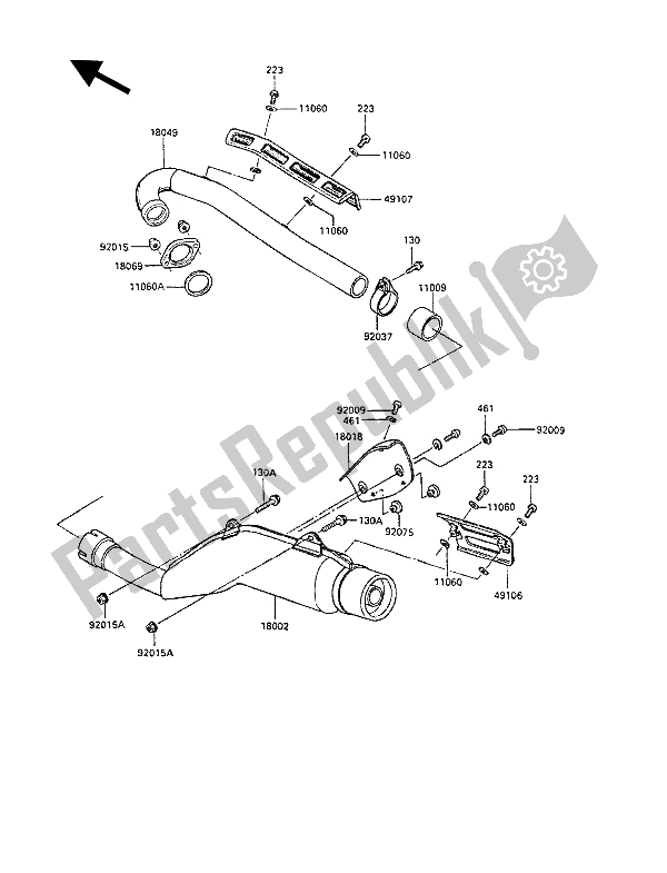 Alle onderdelen voor de Geluiddemper van de Kawasaki KLR 250 1990