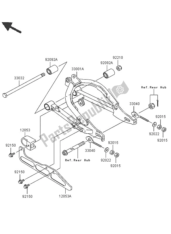 All parts for the Swingarm of the Kawasaki KLX 110 2005