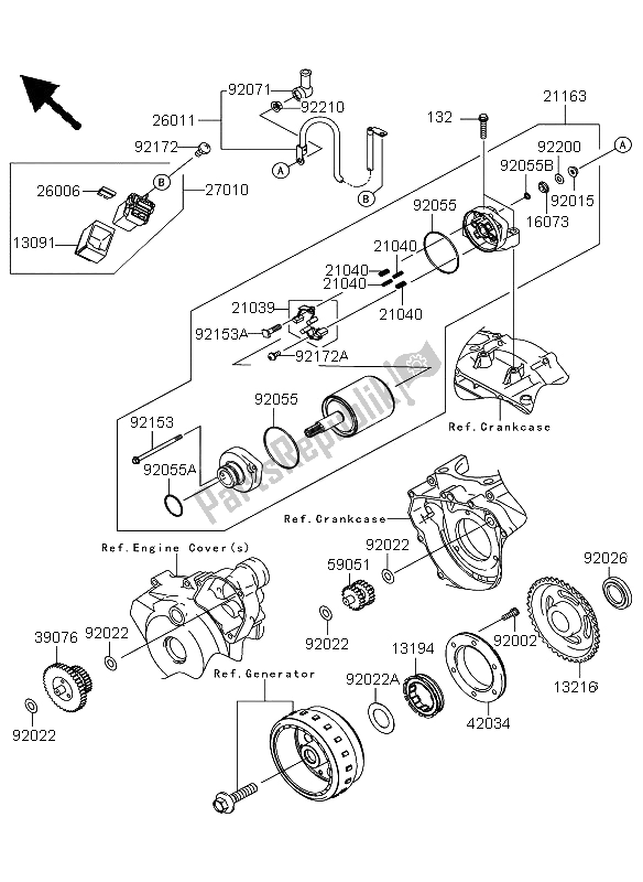 All parts for the Starter Motor of the Kawasaki KLX 250 2012