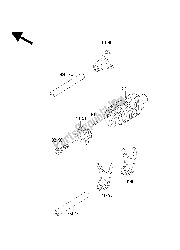 All parts for the Gear Change Drum & Shift Fork of the Kawasaki KLX 300R 2003