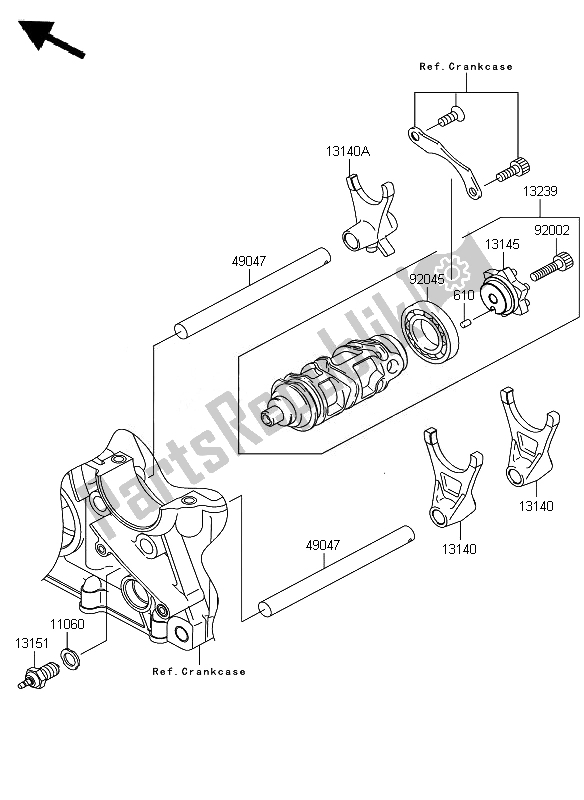 All parts for the Gear Change Drum & Shift Fork of the Kawasaki Z 1000 2007