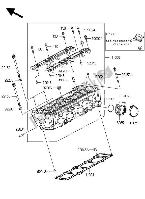 All parts for the Cylinder Head of the Kawasaki Z 750 2007