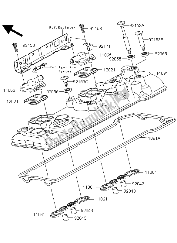 Alle onderdelen voor de Kleppendeksel van de Kawasaki 1400 GTR 2009