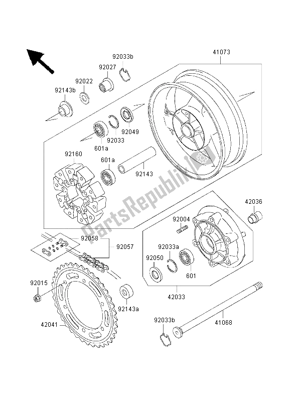 All parts for the Rear Hub of the Kawasaki ZRX 1100 2000