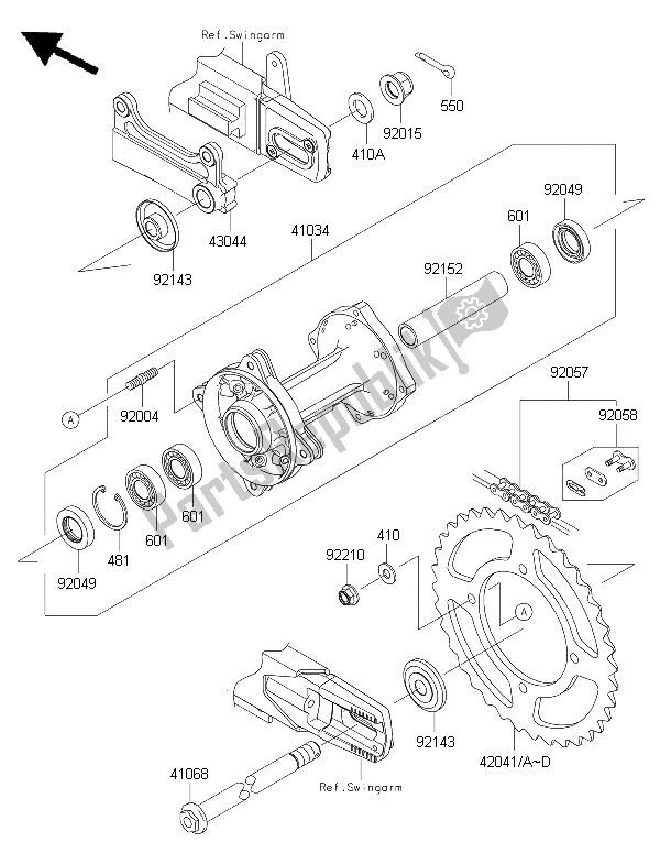 Tutte le parti per il Mozzo Posteriore del Kawasaki KX 85 LW 2015