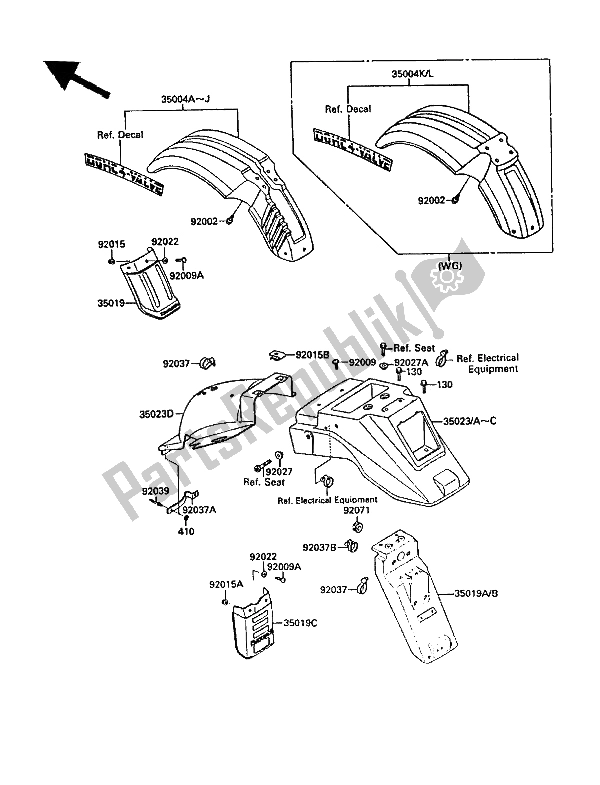 All parts for the Fenders of the Kawasaki KLR 650 1988