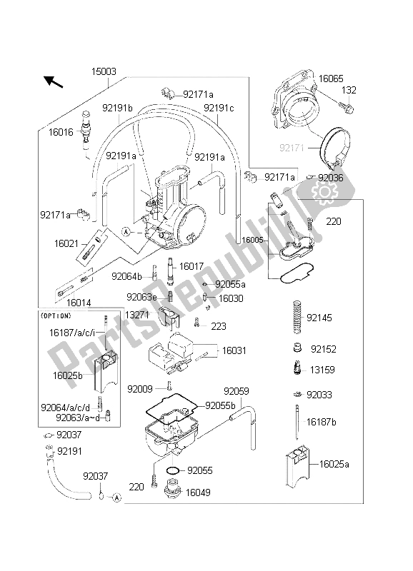 Todas as partes de Carburador do Kawasaki KX 125 2002