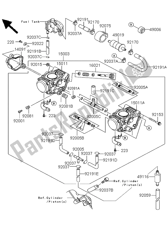 Tutte le parti per il Carburatore del Kawasaki KFX 700 2004