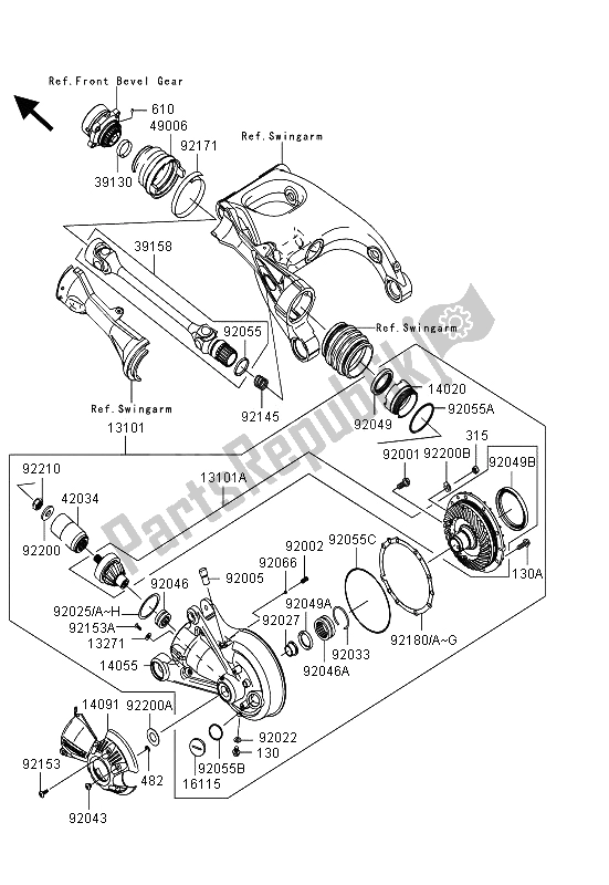 All parts for the Drive Shaft & Final Gear of the Kawasaki 1400 GTR ABS 2013