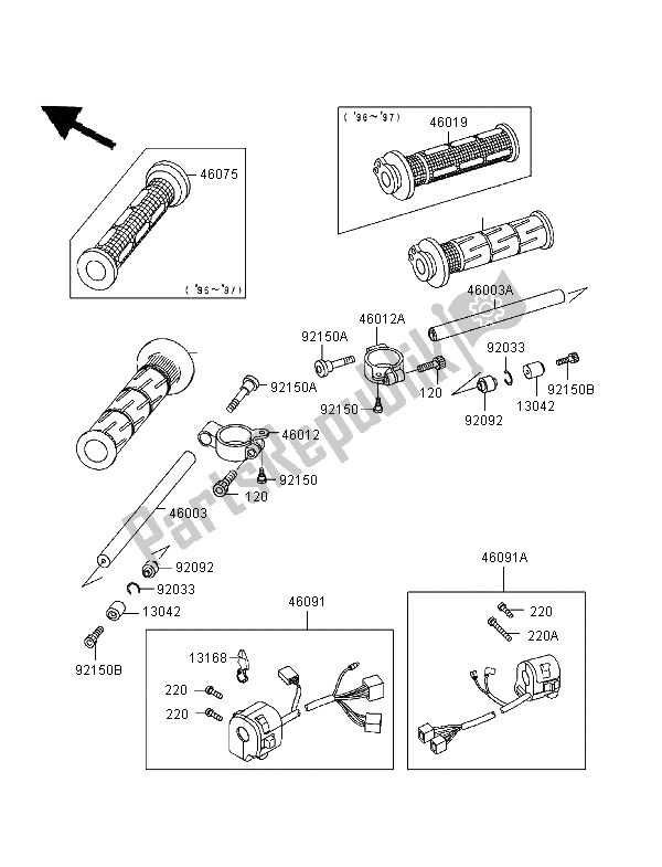 Todas as partes de Guidão do Kawasaki Ninja ZX 7R 750 1997
