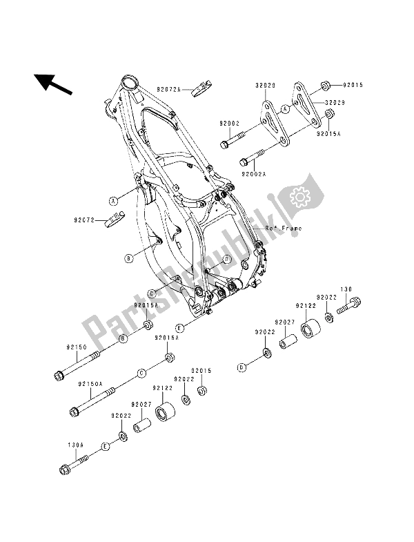 All parts for the Frame Fittings of the Kawasaki KX 250 1994