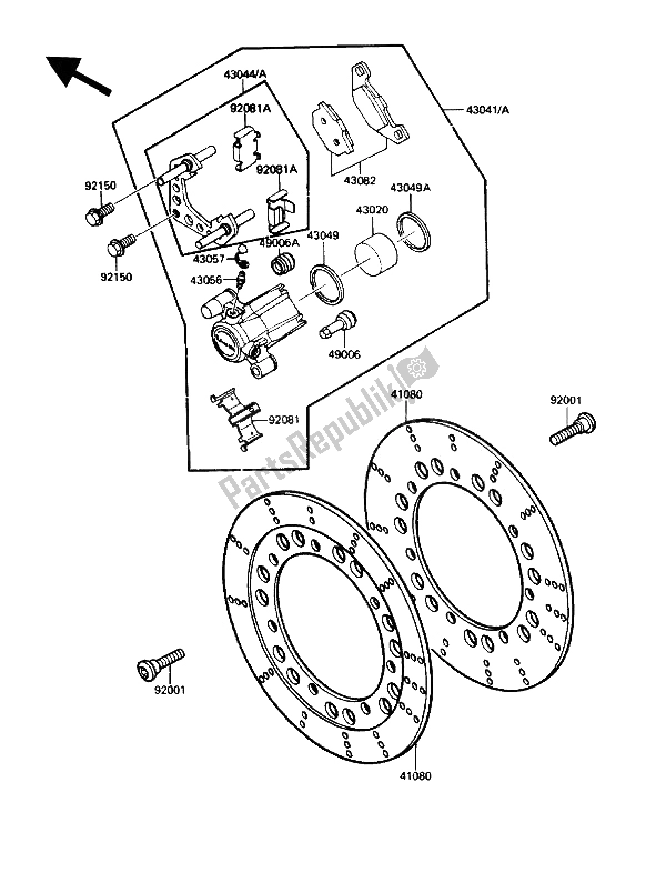 All parts for the Front Brake of the Kawasaki ZG 1200 B1 1990