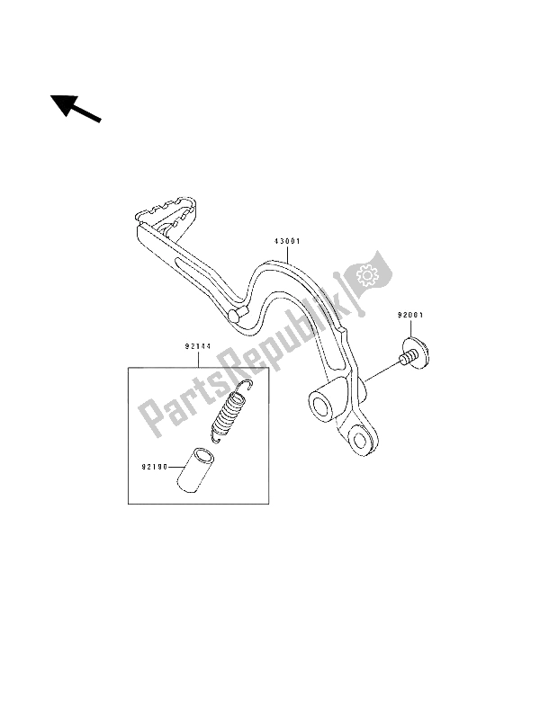 All parts for the Brake Pedal of the Kawasaki KDX 250 1992