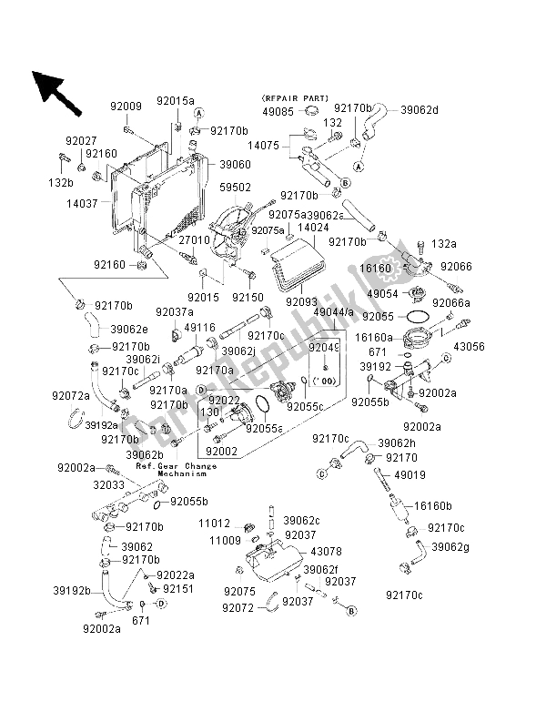 Toutes les pièces pour le Radiateur du Kawasaki 1000 GTR 2000