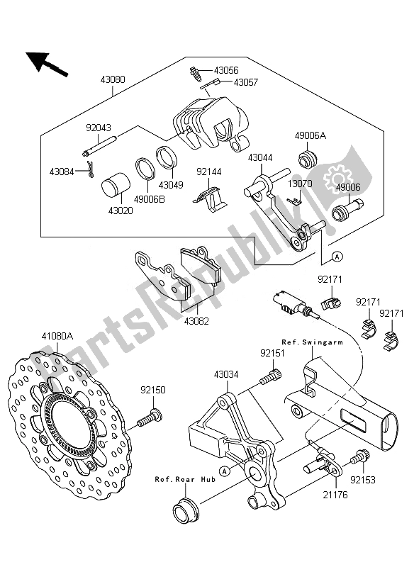 Alle onderdelen voor de Achterrem van de Kawasaki ER 6N ABS 650 2011