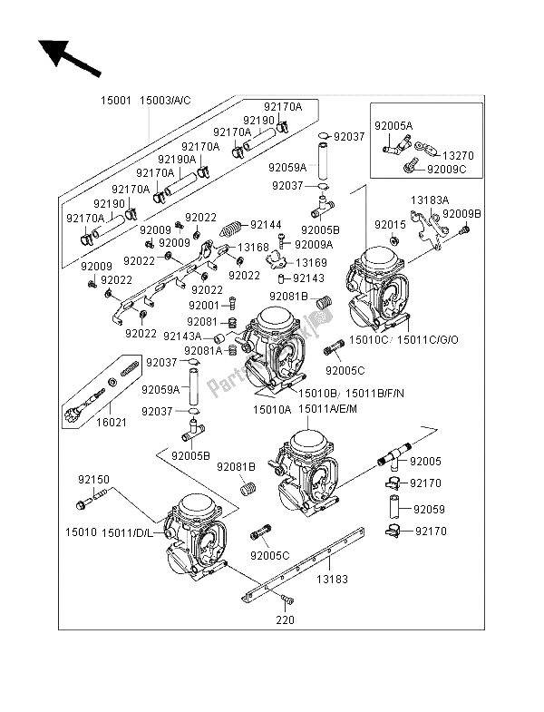 Tutte le parti per il Carburatore del Kawasaki ZZ R 600 1997