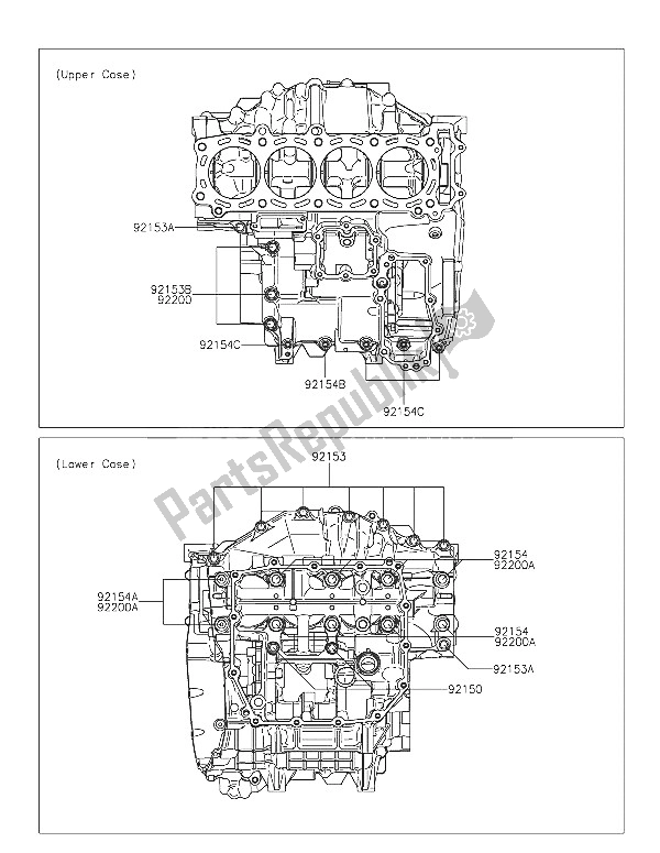 Tutte le parti per il Modello Del Bullone Del Basamento del Kawasaki Ninja H2 1000 2016