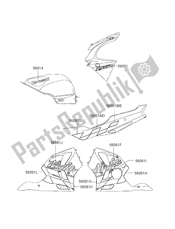 Tutte le parti per il Decalcomanie (rosso) del Kawasaki Ninja ZX 6R 600 1997