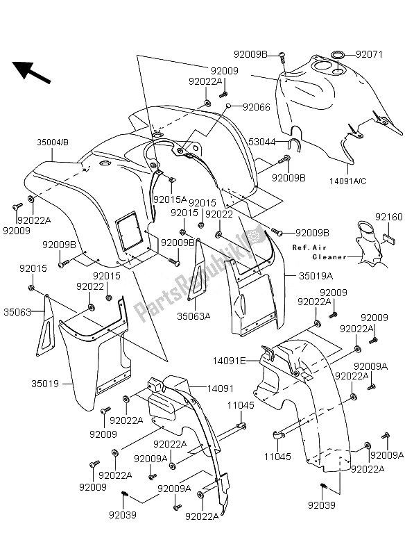 Todas las partes para Guardabarros Delantero de Kawasaki KVF 360 4X4 2010