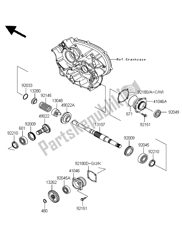 Tutte le parti per il Ingranaggio Conico Anteriore del Kawasaki KFX 700 KSV 700B6F 2006