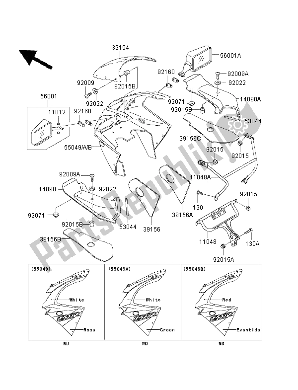 Alle onderdelen voor de Motorkap van de Kawasaki Ninja ZX 6R 600 1995