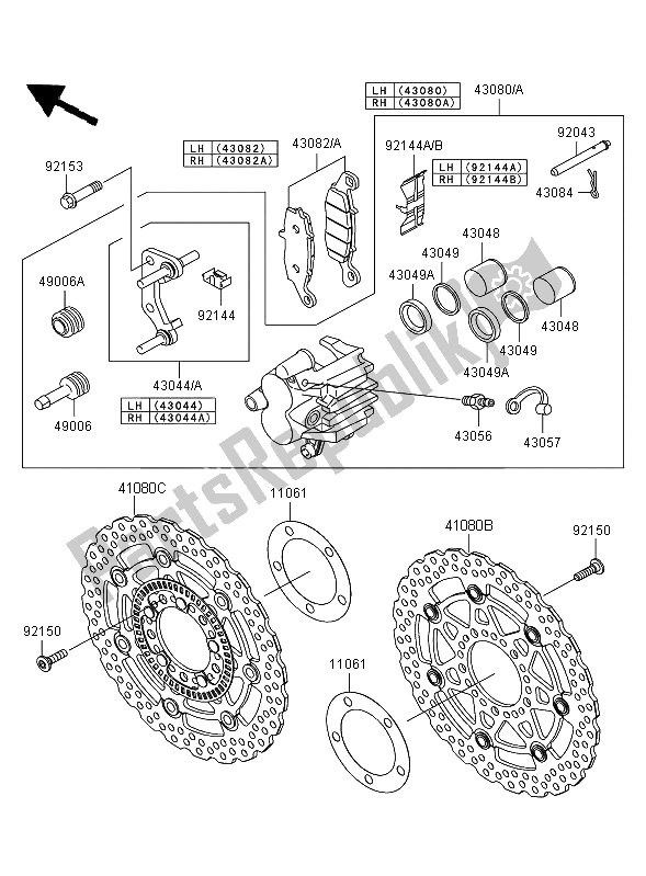 Wszystkie części do Przedni Hamulec Kawasaki ER 6F ABS 650 2008