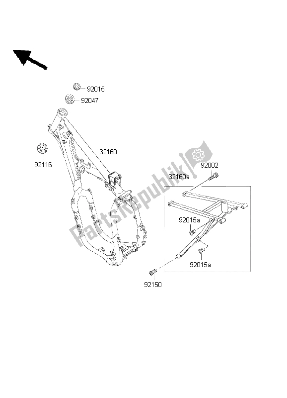 All parts for the Frame of the Kawasaki KX 500 1999